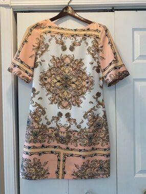 Scarlett Peach & Ivory Baroque Shift Dress